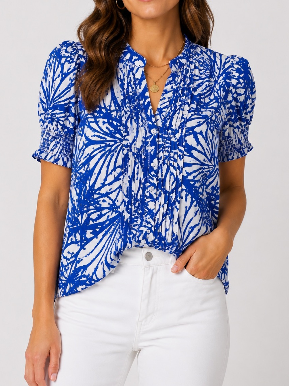 Walter Baker Madison Blue White Short Sleeve Button Up Blouse XS NWT